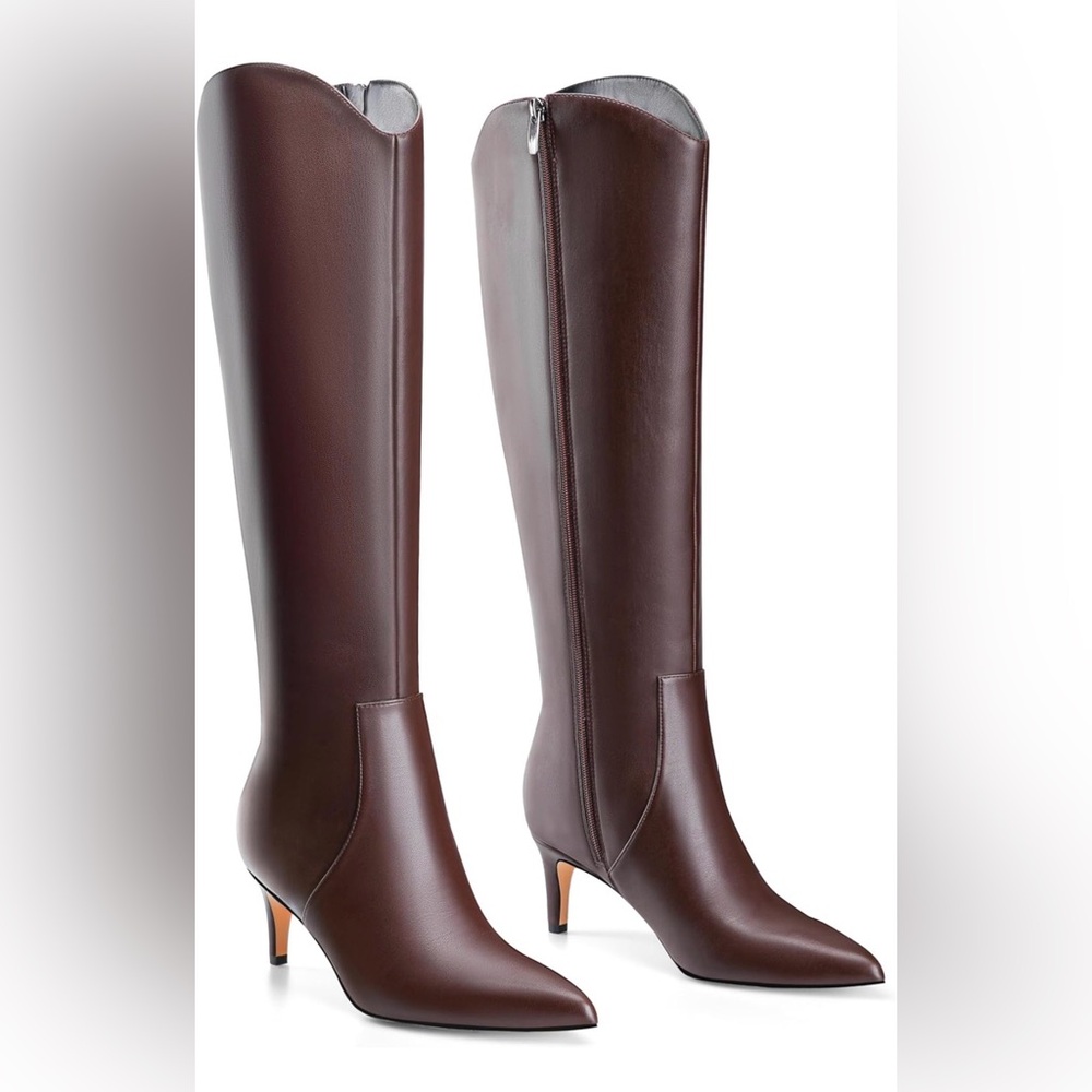 Kitten Heel Knee High Pointed Toe Boots